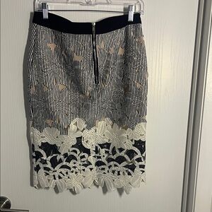 English Factory Black and White Striped Lace Pencil Skirt